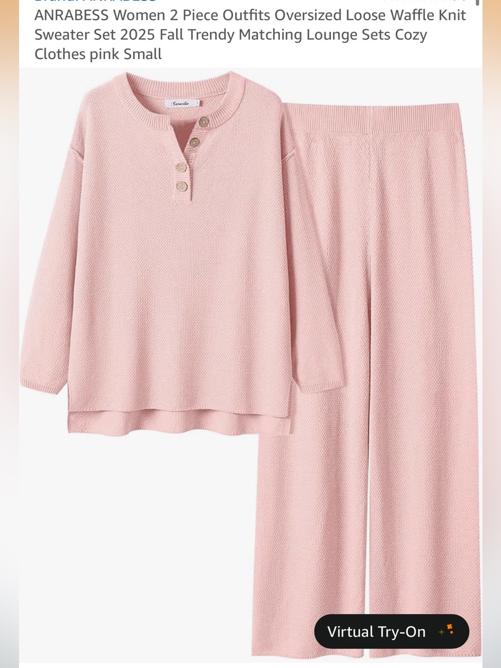 Waffle-Knit Two-Piece Lounge Set — Pink